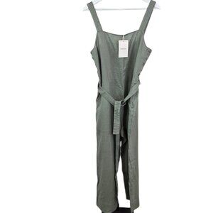 Everlane The Linen Side Button Jumpsuit, European Flax Linen, Wide Leg, Green, 8